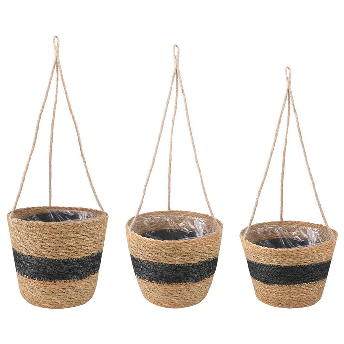 Coșuri pentru plante din iarbă de mare 3 pcs Natural și Negru WALTI