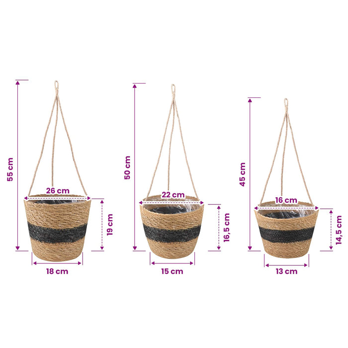Coșuri pentru plante din iarbă de mare 3 pcs Natural și Negru WALTI