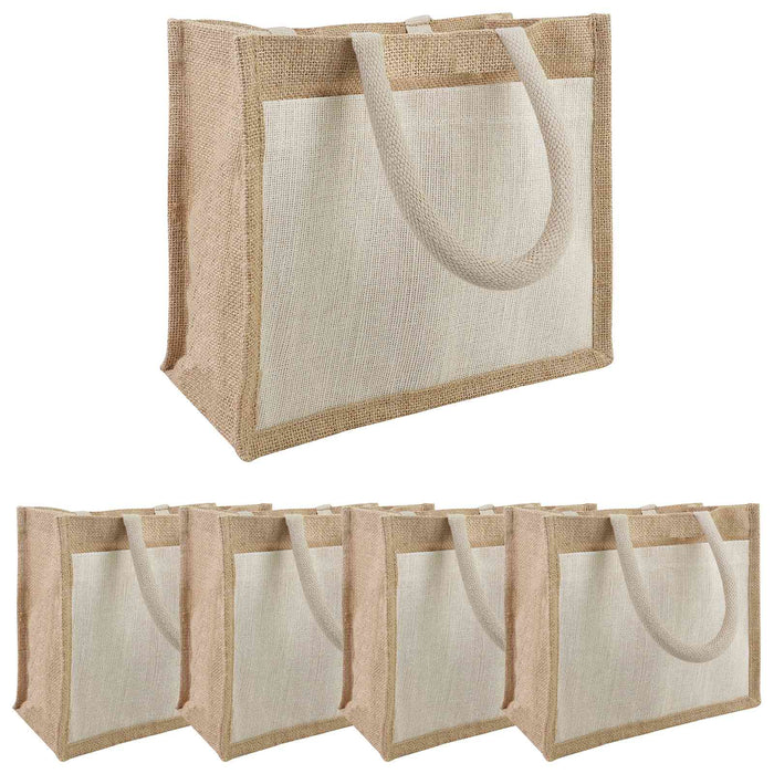 Purse din iută cu buzunar 5 pcs Natural și Alb 26 x 22 x 14 cm WALTI