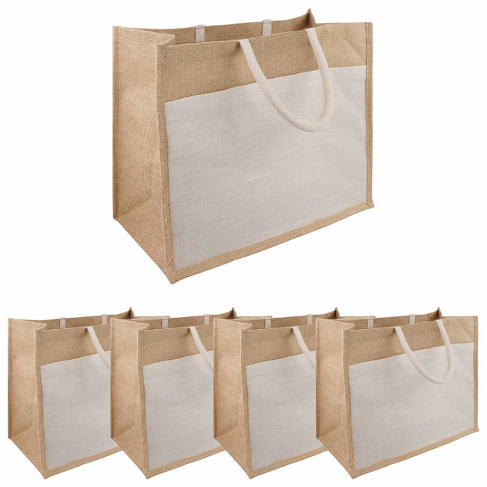 Purse din iută cu buzunar 5 pcs Natural și Alb 42 x 33 x 19 cm WALTI