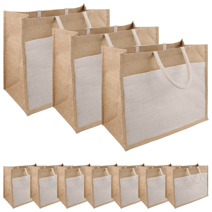 Purse din iută cu buzunar 10 pcs Natural și Alb 42 x 33 x 19 cm WALTI