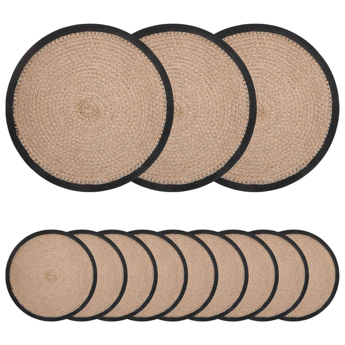 Placemeti din iută 12 pcs Natural și Negru Ø 30 cm WALTI