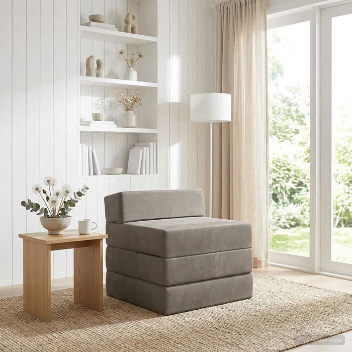 Canapea Pat Pliabilă Gri deschis 200 x 70 x 15 cm Catifea - WALTI WALTI