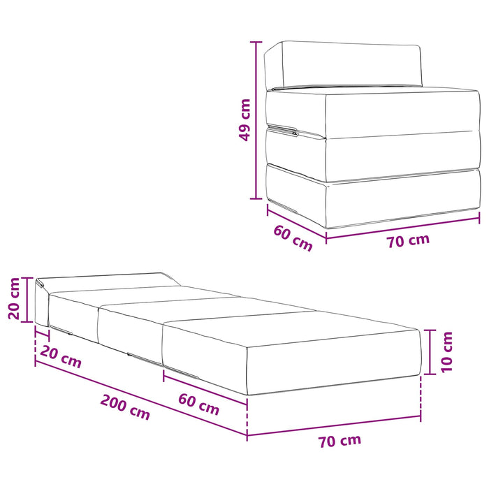 Canapea Pat Pliabilă Gri deschis 200 x 70 x 10 cm Catifea - WALTI WALTI