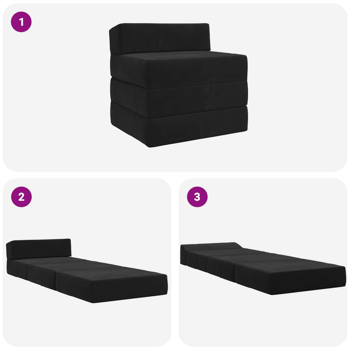 Canapea Pat Pliabilă Negru 200 x 70 x 10 cm Catifea - WALTI WALTI