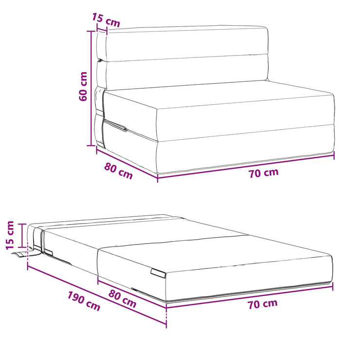 Canapea Pliantă cu Pat Verde închis 190 x 70 x 15 cm țesătură - WALTI WALTI