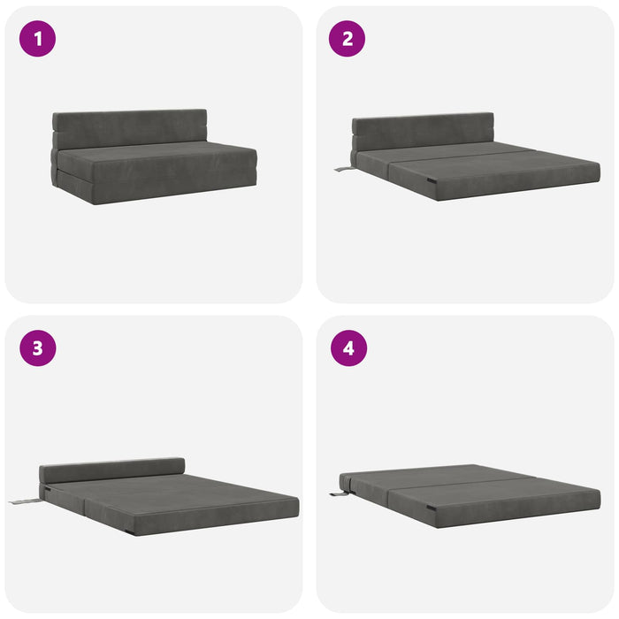 Canapea Pliantă cu Pat Gri închis 203 x 152 x 15 cm Catifea - WALTI WALTI