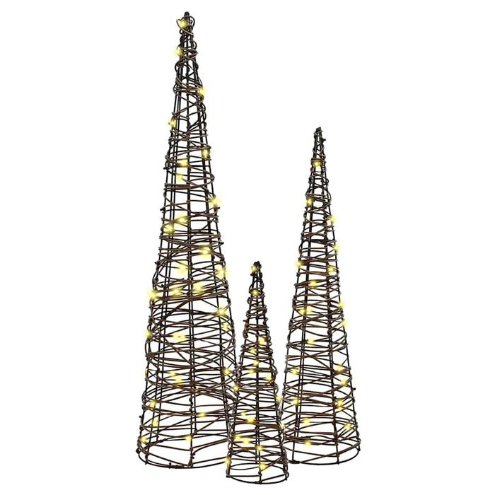 Brad de Crăciun 3 pcs Alb cald 40 cm 60 cm 80 cm Ratan - WALTI WALTI