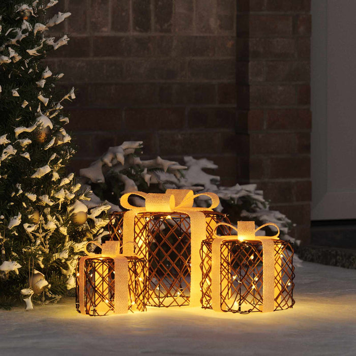 Cutie de cadou de Crăciun iluminată 3 buc. 150 LED-uri Alb cald - WALTI WALTI