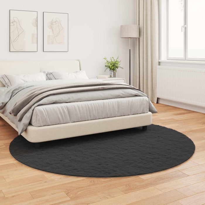 Covor din Blană Faux de Iepure Olite Negru Ø 200 cm Poliester - WALTI WALTI