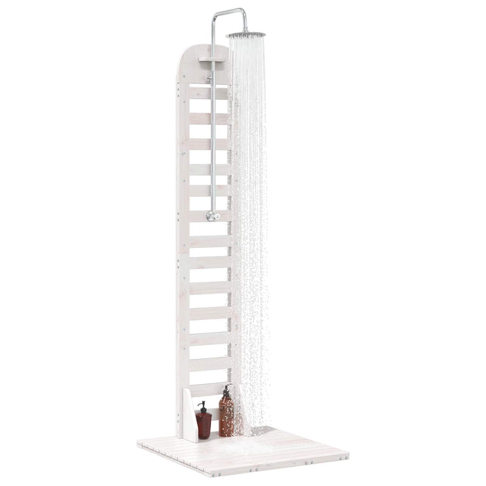 Duș exterior 223 cm Lemn masiv de pin și oțel inoxidabil Alb WALTI