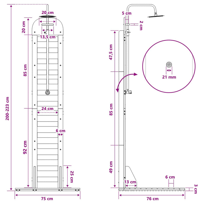 Duș exterior 223 cm Lemn masiv de pin și oțel inoxidabil Alb WALTI
