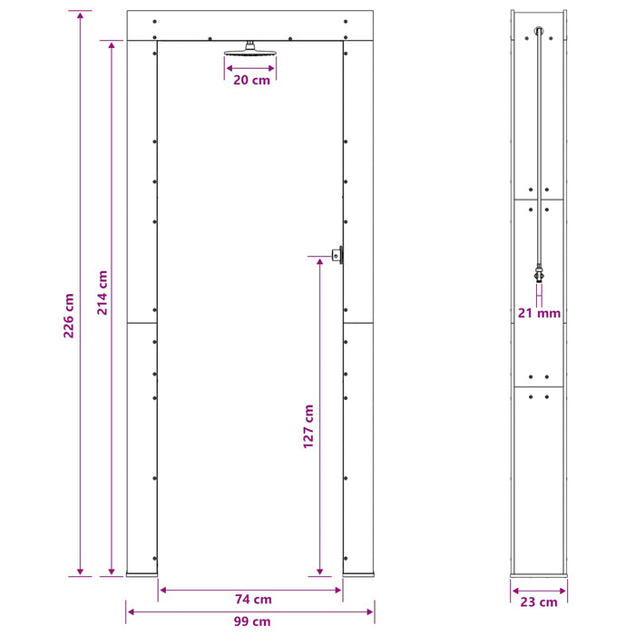 Duș exterior 226 cm Lemn masiv de Douglas și oțel inoxidabil WALTI