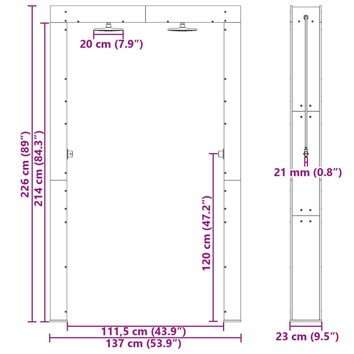 Duș exterior Alb 137 x 23 x 226 cm Lemn masiv de pin - WALTI WALTI