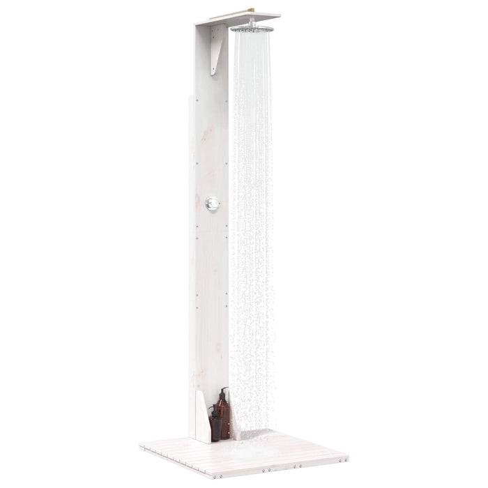 Duș exterior 214,5 cm Lemn masiv de pin și oțel inoxidabil Alb WALTI