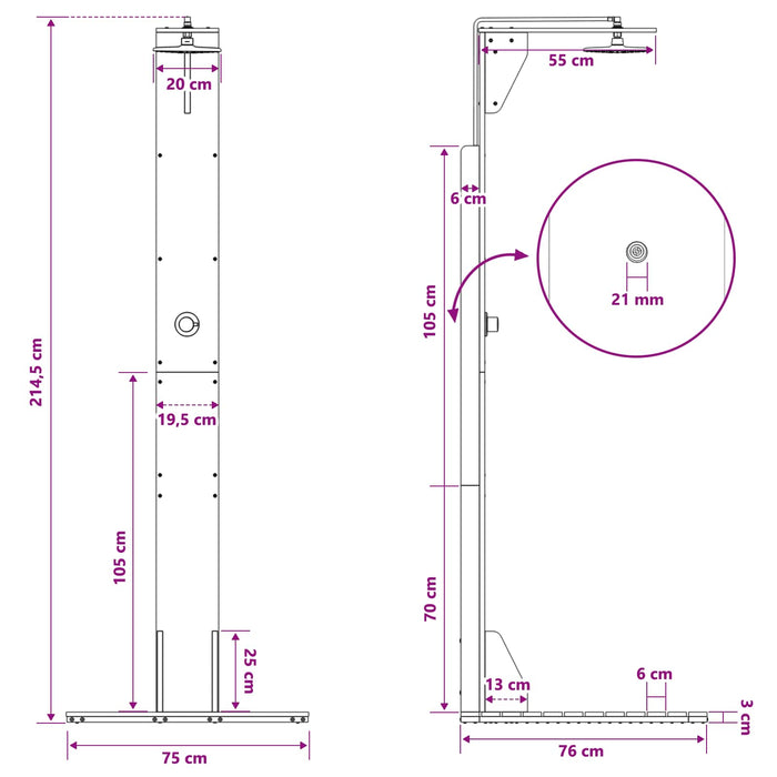 Duș exterior 214,5 cm Lemn de pin impregnat și oțel inoxidabil WALTI