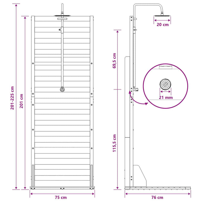 Duș exterior 225 cm Lemn de pin impregnat și oțel inoxidabil WALTI
