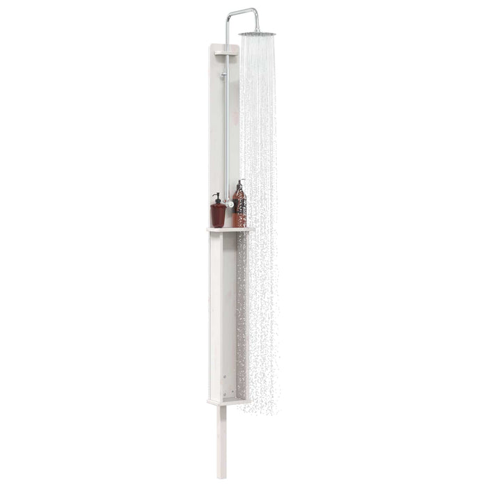 Duș exterior 246 cm Lemn masiv de pin și oțel inoxidabil Alb WALTI