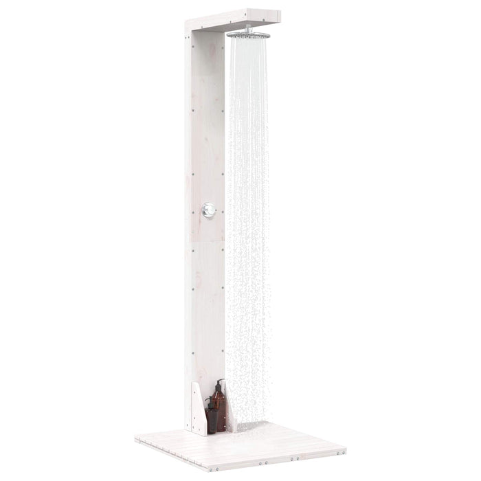 Duș exterior 210 cm Lemn masiv de pin și oțel inoxidabil Alb WALTI