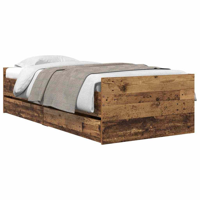 Cadru de pat cu sertar Lemn Vechi 90 x 200 cm Lemn de pin masiv - WALTI WALTI
