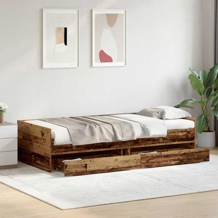 Cadru de pat cu sertar Lemn Vechi 90 x 190 cm Lemn de pin masiv - WALTI WALTI