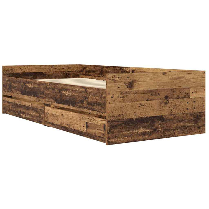 Cadru de pat cu sertar Lemn Vechi 90 x 190 cm Lemn de pin masiv - WALTI WALTI