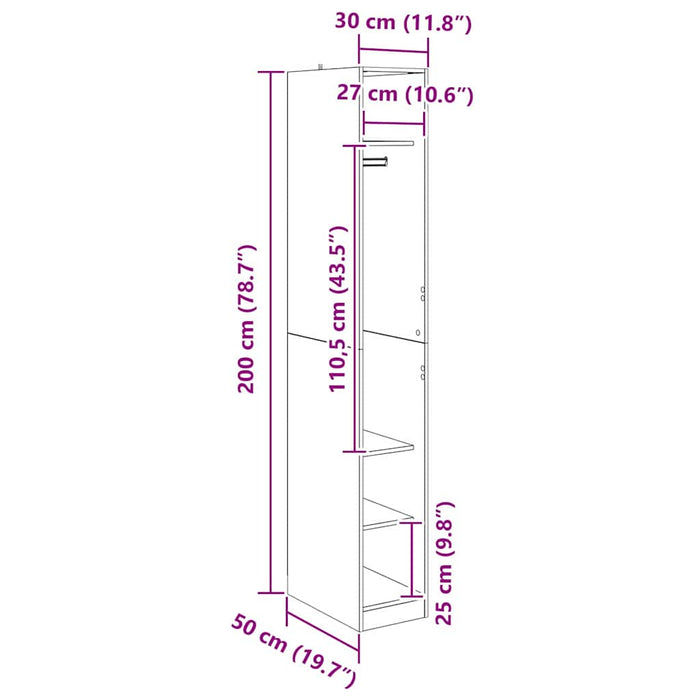 Dulap cu raft Stejar Negru 50 x 30 x 200 cm Lemn compozit - WALTI WALTI