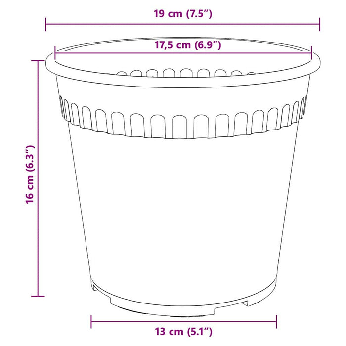 Ghiveci rotund pentru flori 6 pcs Negru Ø 19 x 16 cm Plastic - WALTI WALTI