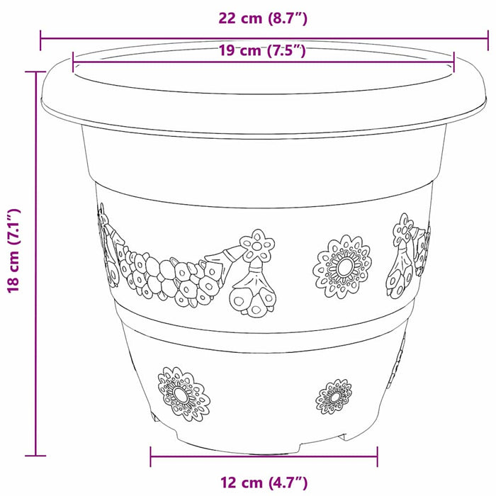 Ghiveci rotund pentru flori 6 pcs Negru Ø 26 x 21.5 cm Plastic - WALTI WALTI
