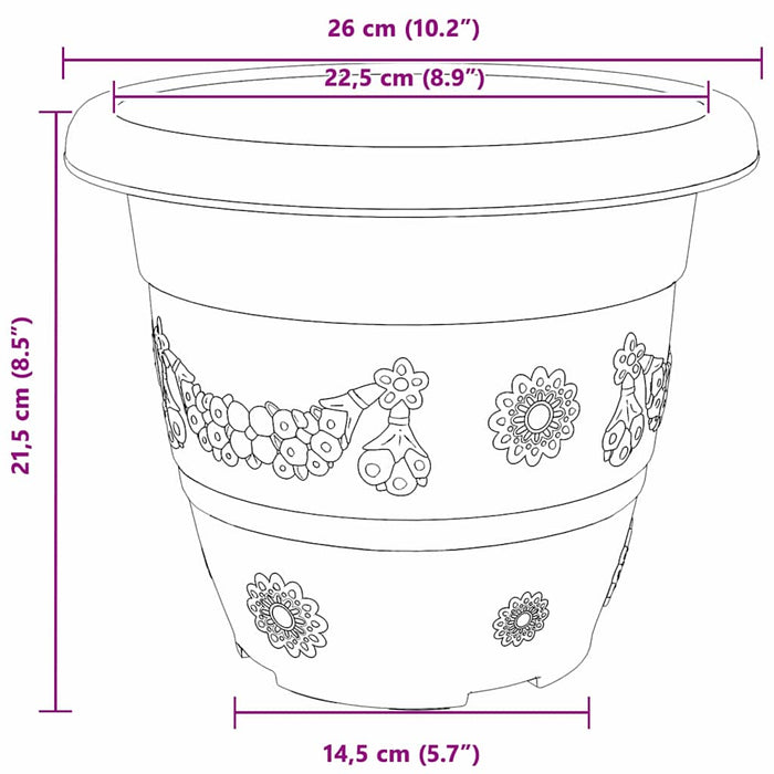 Ghiveci rotund pentru flori 6 pcs Negru Ø 26 x 21.5 cm Plastic - WALTI WALTI