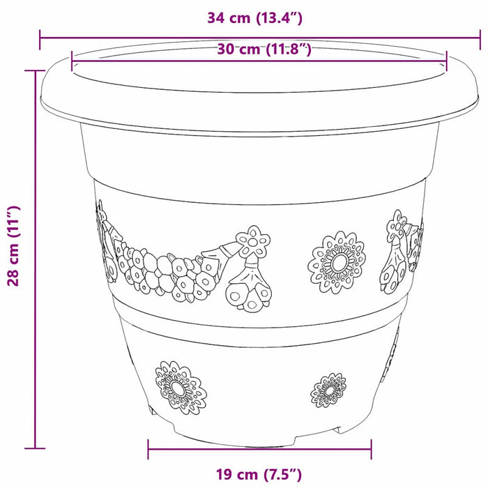 Ghiveci rotund pentru flori 6 pcs Negru Ø 26 x 21.5 cm Plastic - WALTI WALTI