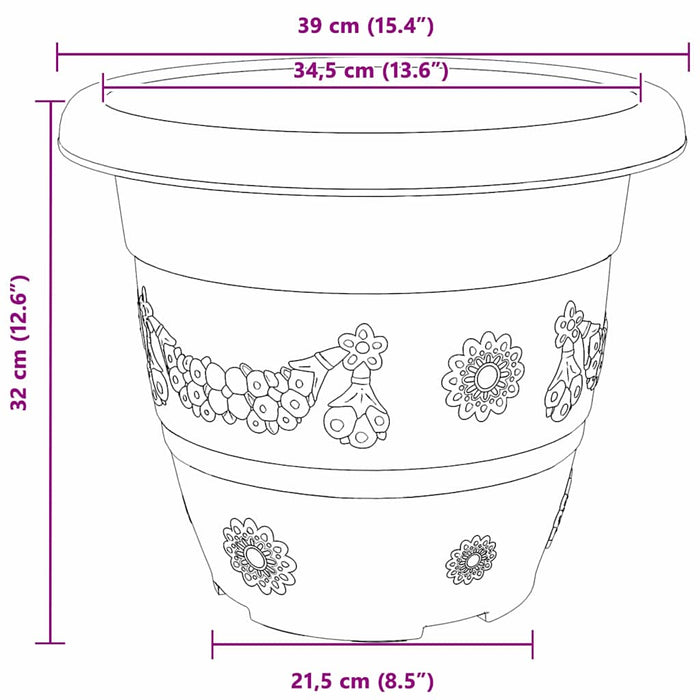 Ghiveci rotund pentru flori 6 pcs Negru Ø 26 x 21.5 cm Plastic - WALTI WALTI