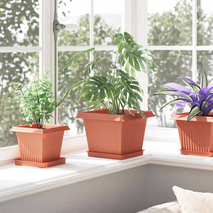 Tavă Pătrată pentru Flori 6 pcs Roșu cărămidă 18 x 18 x 2 cm - WALTI WALTI