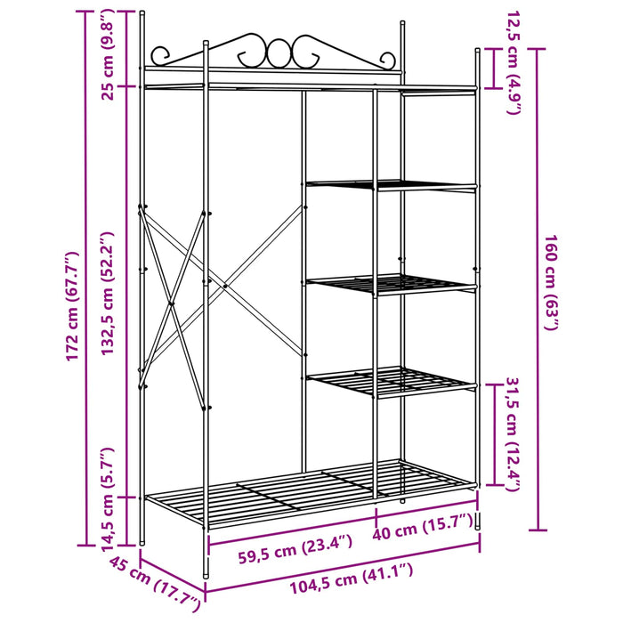 Dulap Deschis cu raft Negru 104,5 x 45 x 172 cm Oțel - WALTI WALTI