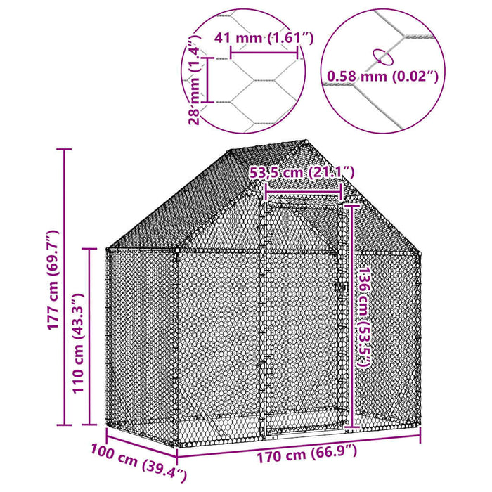 Cușcă pentru pui Argintiu 170 x 100 x 177 cm Oțel Galvanizat - WALTI WALTI