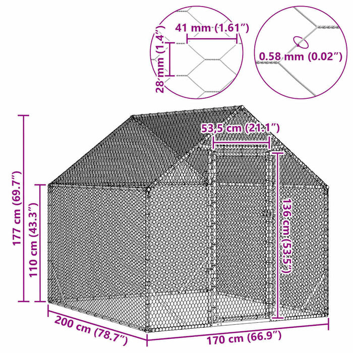 Cușcă pentru pui Argintiu 200x170x177cm Oțel Galvanizat - WALTI WALTI