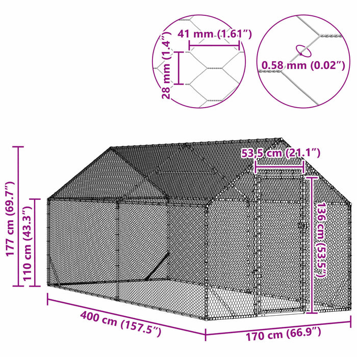 Cușcă pentru pui Argintiu 400x170x177cm Oțel Galvanizat - WALTI WALTI