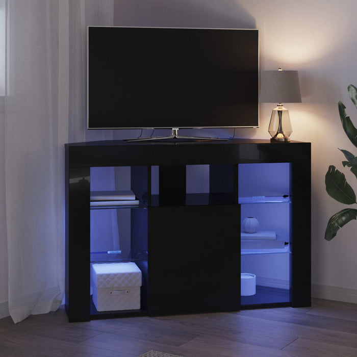 Șifonier LED pentru TV colțar 100x40x68cm Negru Lemn prelucrat WALTI