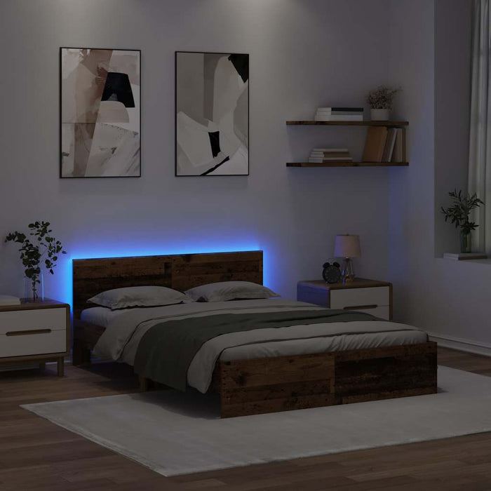 Cadru de pat cu headboard Lemn Vechi 140 x 190 cm Lemn compozit - WALTI WALTI