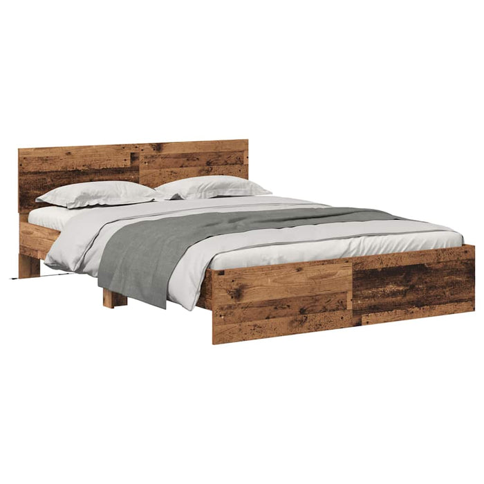 Cadru de pat cu headboard Lemn Vechi 140 x 190 cm Lemn compozit - WALTI WALTI