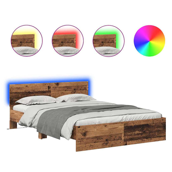 Cadru de pat cu headboard Lemn Vechi 135 x 190 cm Lemn compozit - WALTI WALTI