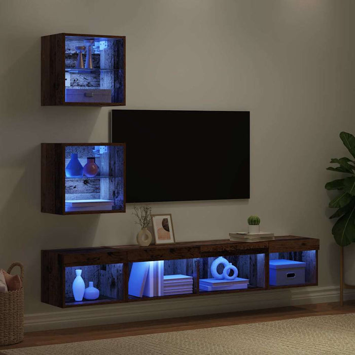 Unități TV de perete cu LED 5 pcs Lemn vechi 100 x 30 x 30 cm - WALTI WALTI