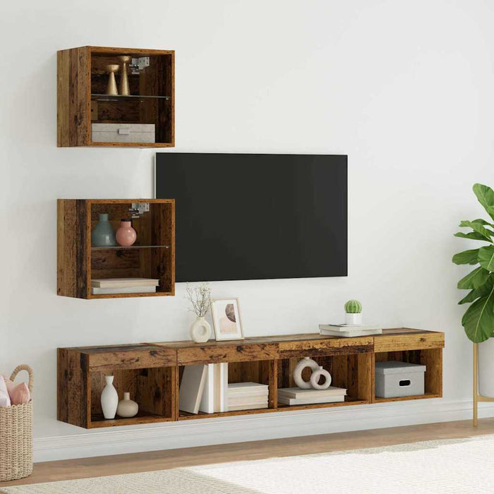 Unități TV de perete cu LED 5 pcs Lemn vechi 100 x 30 x 30 cm - WALTI WALTI