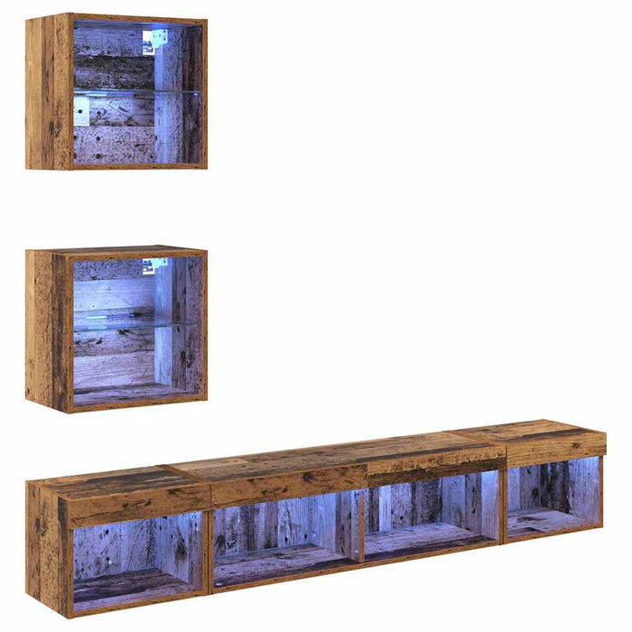 Unități TV de perete cu LED 5 pcs Lemn vechi 100 x 30 x 30 cm - WALTI WALTI