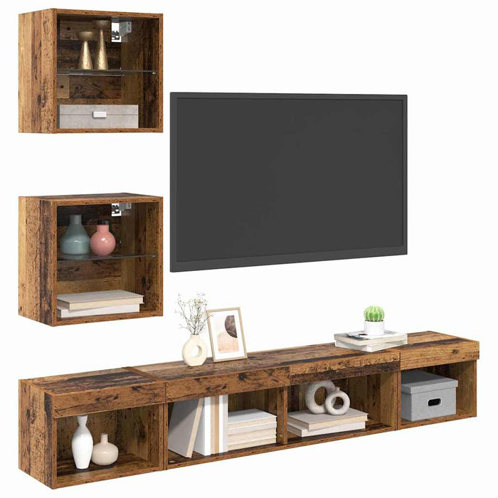 Unități TV de perete cu LED 5 pcs Lemn vechi 100 x 30 x 30 cm - WALTI WALTI