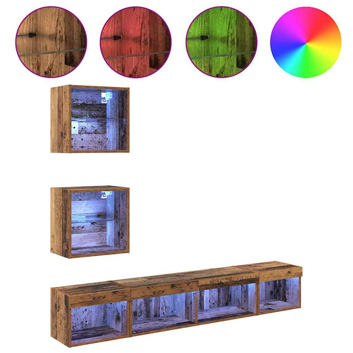 Unități TV de perete cu LED 5 pcs Lemn vechi 100 x 30 x 30 cm - WALTI WALTI