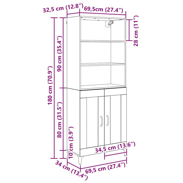 Bufet Stejar Artizanal 69,5 x 34 x 180 cm Lemn compozit - WALTI WALTI