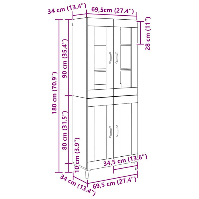 Bufet Stejar Negru 69,5 x 34 x 180 cm Lemn compozit - WALTI WALTI