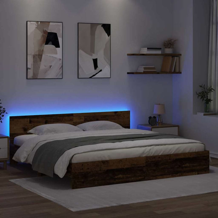 Cadru de pat cu headboard Lemn Vechi 200 x 200 cm Lemn compozit - WALTI WALTI