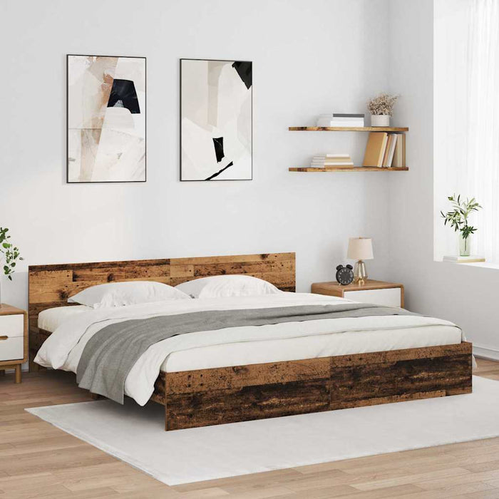 Cadru de pat cu headboard Lemn Vechi 200 x 200 cm Lemn compozit - WALTI WALTI